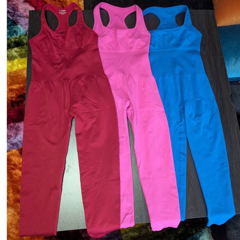 Women’s Workout Jumpsuit Bundle | Pink Red Blue One Piece Activewear Set